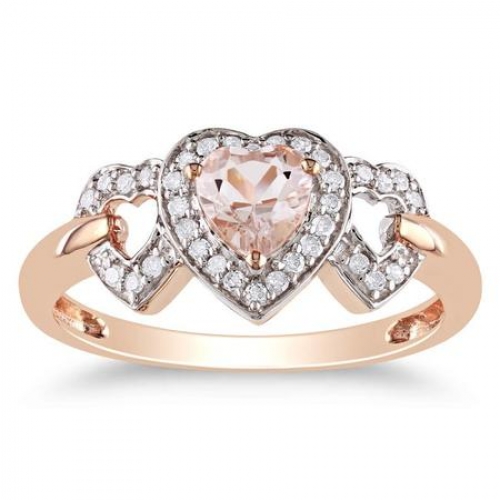 Diamond and Pink Gold Morganite Heart Ring