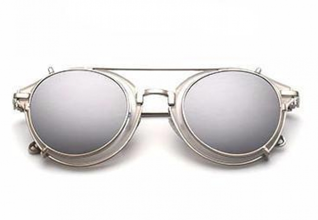 Unisex Round Sunglasses with Mirror Clip Lenses